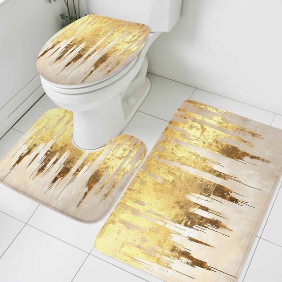3 Piece Bathroom Rug Set, Abstract Yellow Beige Non Slip Bath Mat with ...