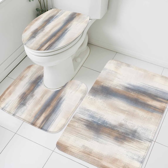 3 Piece Bathroom Rug Set, Abstract Yellow Non Slip Bath Mat with ...
