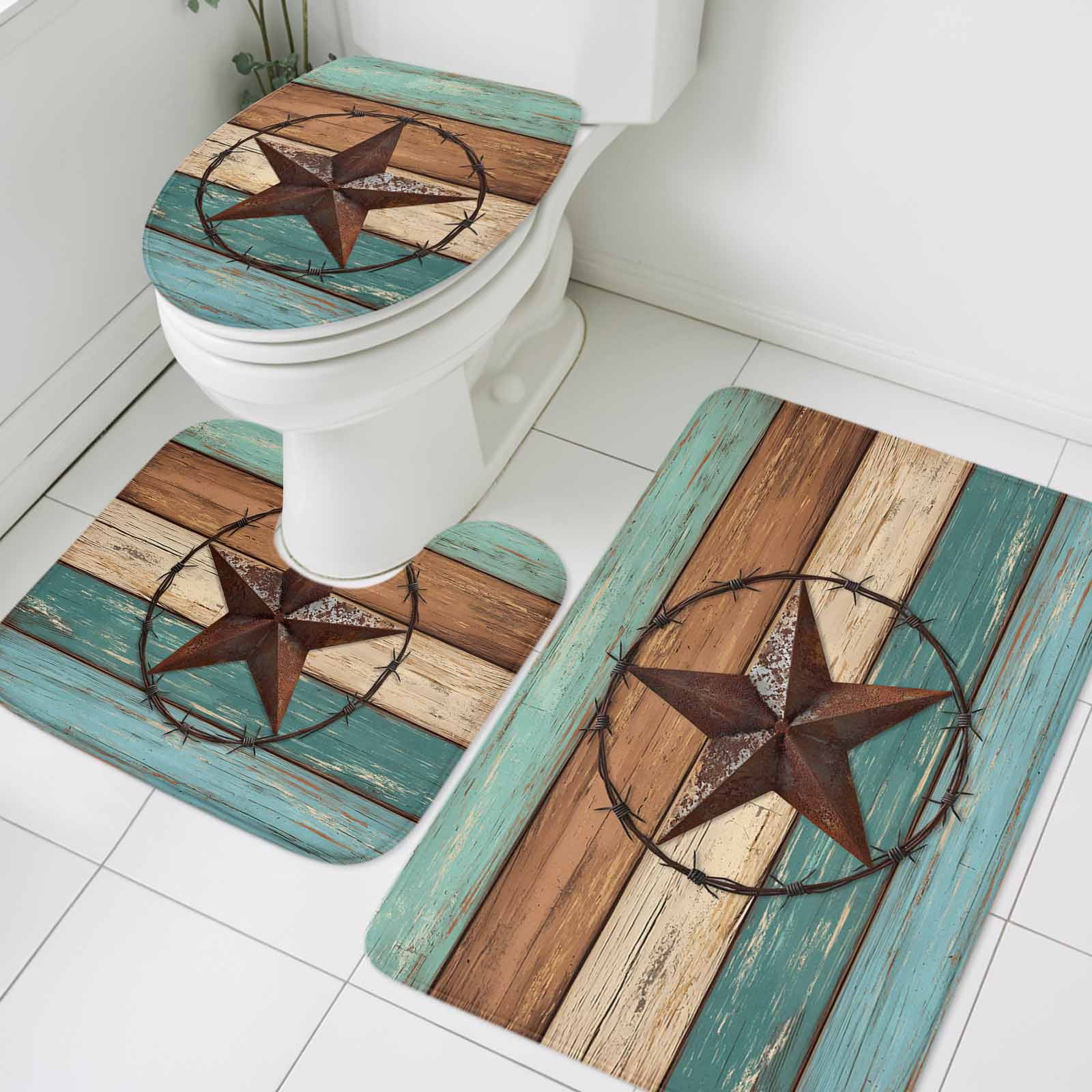3 Piece Bathroom Rug Set, Barn Star Non Slip Bath Mat with Contour ...