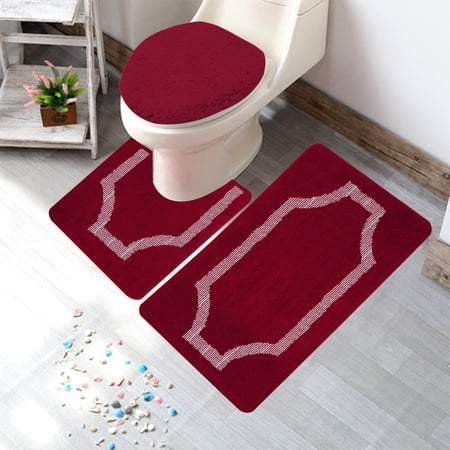 3 Piece Bathroom Rug Set Bath Rug, Contour Mat, and Lid Cover