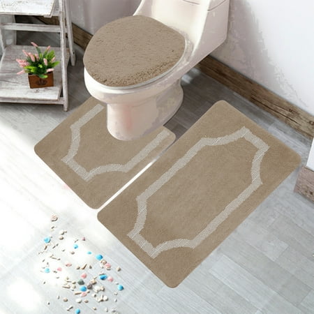 3 Piece Bathroom Rug Set Bath Rug, Contour Mat, and Lid Cover