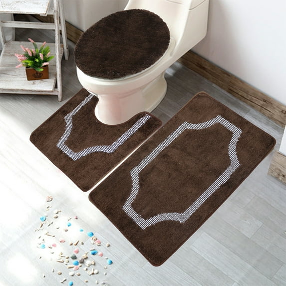 3 Piece Bathroom Rug Set Bath Rug, Contour Mat, and Lid Cover