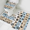 thumbnail image 1 of 3 Piece Bathroom Rug Set, Brown Blue Wood Grain Non Slip Bath Mat with Contour Toilet Mat and Lid Cover, Dog Paw Absorbent Soft Shower Mats for Bathroom, 1 of 9