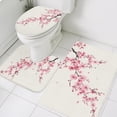 thumbnail image 1 of 3 Piece Bathroom Rug Set, Cherry Blossoms Non Slip Bath Mat with Contour Toilet Mat and Lid Cover, Watercolor Pink Floral Absorbent Soft Shower Mats for Bathroom, 1 of 9