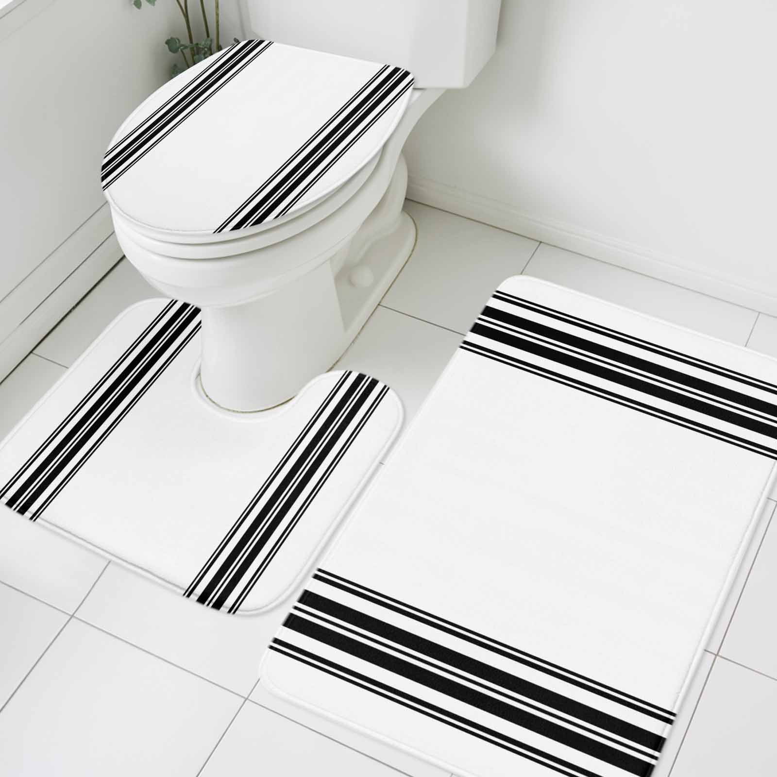 3 Piece Bathroom Rug Set, Farmhouse Black Non Slip Bath Mat with ...
