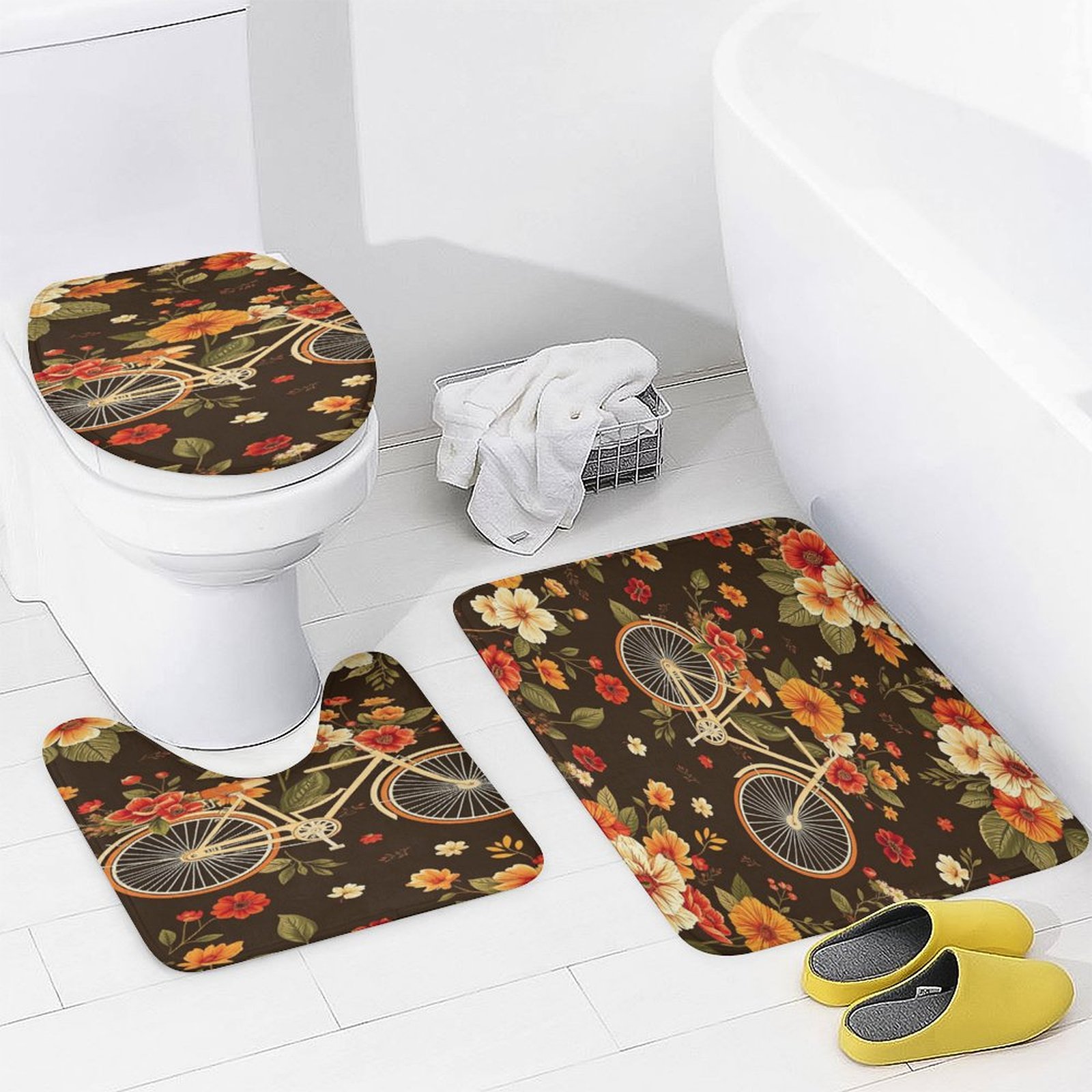HUGSIDEA Set Bagno 3 Pezzi Colorato | Tappeto 49x79 Cm + Contour 39x49 Cm + Copriwater 34,5x44,5 Cm | Morbida Flanella Con Fondo Antiscivolo | Lavabile In Lavatrice