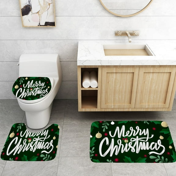 3-Piece Bathroom Rug Set Green, Super Soft Non-Slip Mats with U-Shaped Toilet Cover, High Absorption Chenille Bath Mat 29x17 Inch, Machine WashableGreen