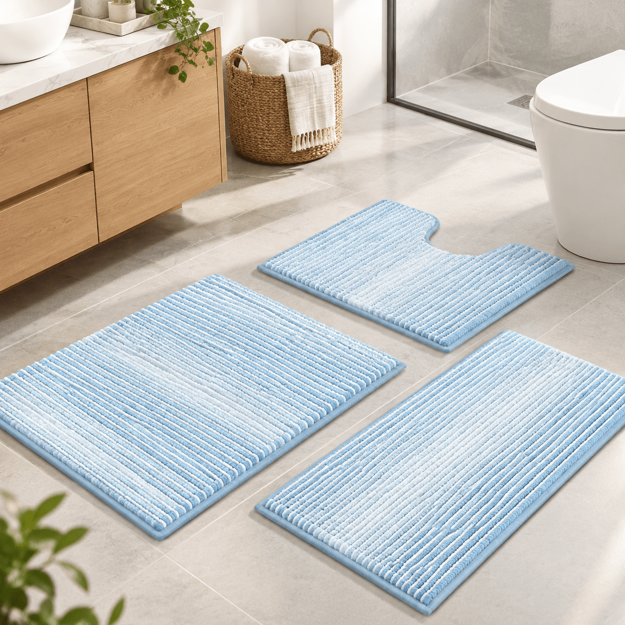 3 Piece Bathroom Rug Set Ice Blue 20