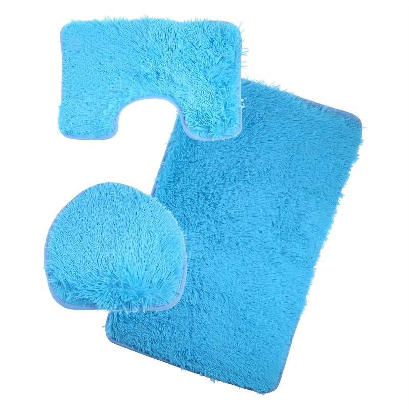 3 Piece Rock Light Blue Bathroom Set Rugs Old Stone Desing Embossed  Ultrasoft Anti Slip Washable Includes : 1 Bath Math 19X 30 1 Contour Mat  19X 15 1 Lid Cover 19X