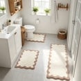 thumbnail image 1 of 3 Piece Bathroom Rug Set Khaki Non-Slip Cute Bath Mat with U-Shaped Contour Quick Dry Absorbent Plush Microfiber Toilet Mat Modern Machine Washable Fun Floor Mats for Sink Tub Shower, 1 of 7