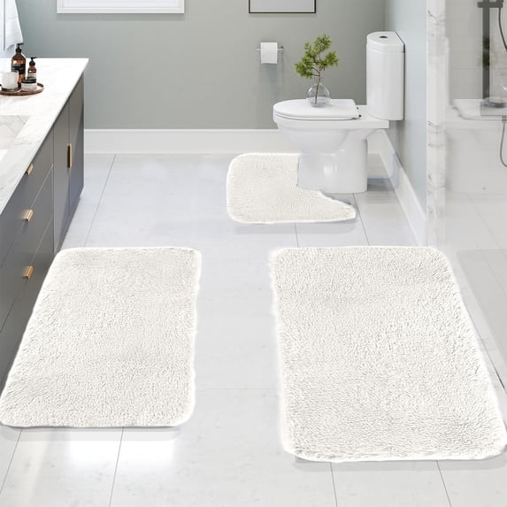 3-Piece Bathroom Rug Set, Non-Slip Absorbent Bath Mats, Machine-Washable Floor Mat with U-Shaped Toilet Rug