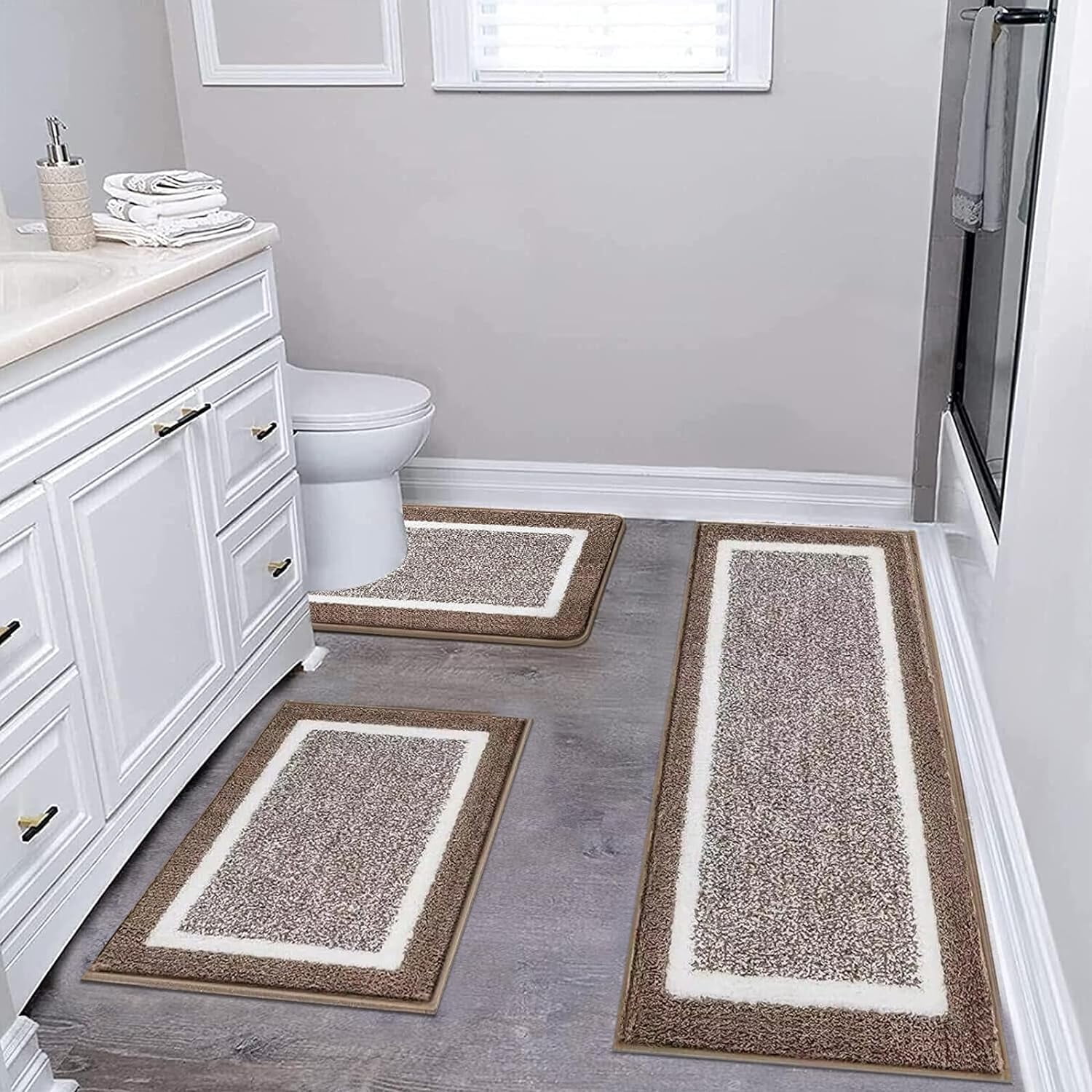 3Piece Bathroom Rug Set, NonSlip Plush Bathroom Mat, Absorbent Plush