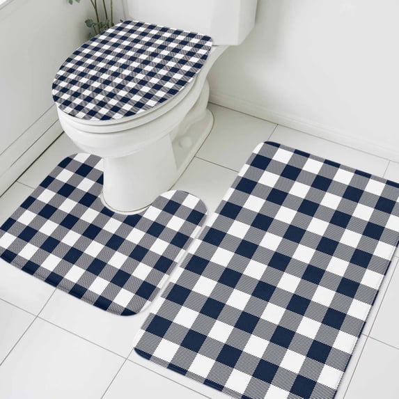 3 Piece Bathroom Rug Set, Pastoral Style Non Slip Bath Mat with Contour ...