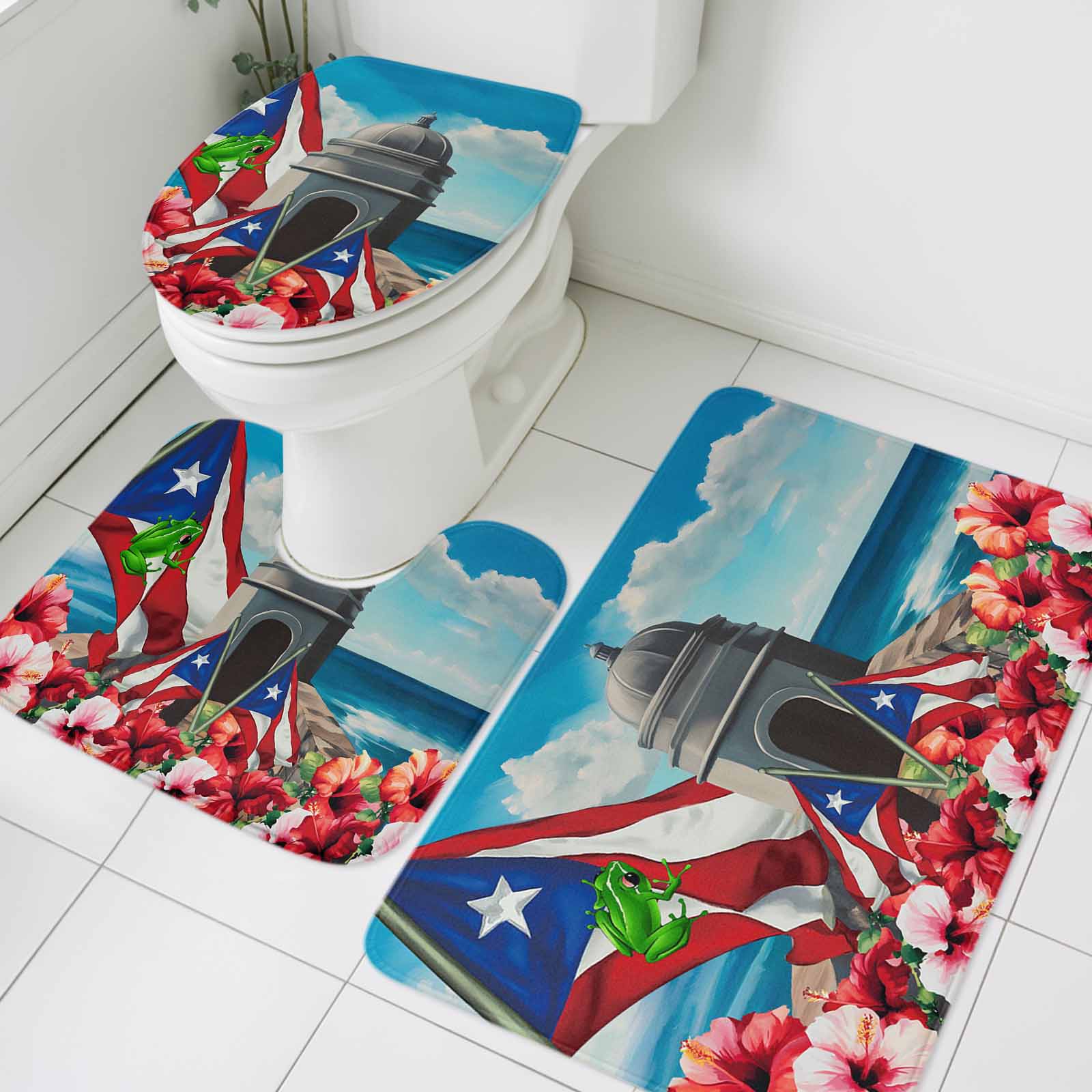 Puerto Rico Rug 3 Piece Bathroom Rug Set, Puerto Rico Non Slip Bath Mat with Contour ...