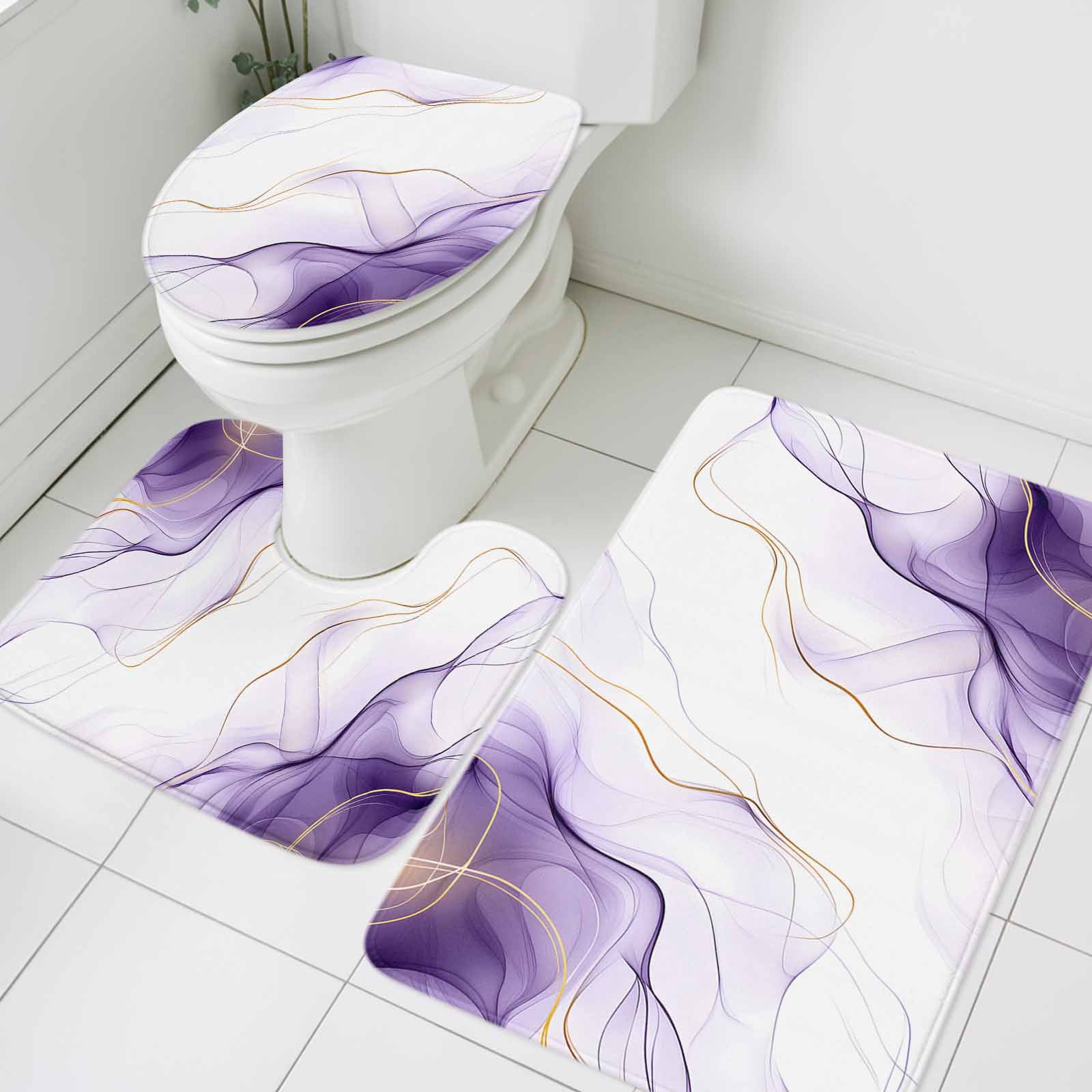 Mat Ripple 3 Piece Bathroom Rug Set, Purple Water Ripple Non Slip Bath Mat with ...
