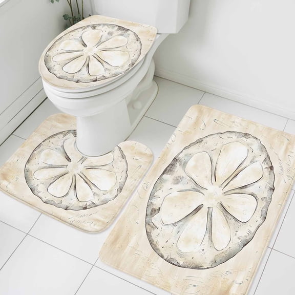 3 Piece Bathroom Rug Set, Retro Ocean Non Slip Bath Mat with Contour Toilet Mat and Lid Cover, Sand Money Absorbent Soft Shower Mats for Bathroom
