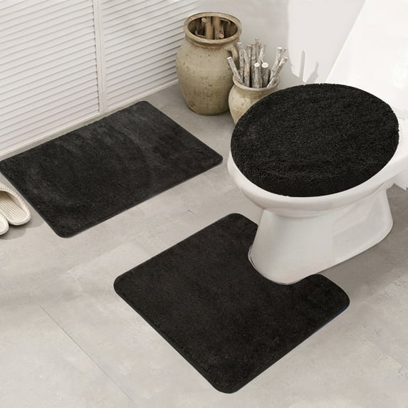 Topchances 3-Piece Shaggy Bathroom Rug Set with Rectangular Mat, U-Shaped Mat, Toilet Lid Cover