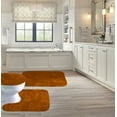 thumbnail image 1 of 3-Piece Bathroom Rug Set Shiny BRICK Soft Plush, Plain Large Rug , Contour Mat, and Toilet Lid Cover Rubber Backing, 1 of 3