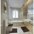 thumbnail image 1 of 3-Piece Bathroom Rug Set Shiny BROWN Soft Plush, Plain Large Rug , Contour Mat, and Toilet Lid Cover Rubber Backing, 1 of 3