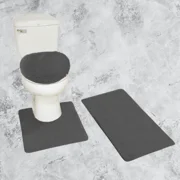 Gorgeous Home Linen 3pc Bathroom Soft Rug Set Large Rug , Contour Mat, and Toilet Lid Cover Rubber Backing Solid Color Charcoal Grey #6
