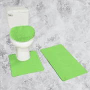 Gorgeous Home Linen 3pc Bathroom Soft Rug Set Large Rug , Contour Mat, and Toilet Lid Cover Rubber Backing Solid Color Lime Green #6