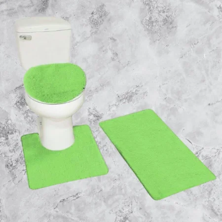 Gorgeous Home Linen 3pc Bathroom Soft Rug Set Large Rug , Contour Mat, and Toilet Lid Cover Rubber Backing Solid Color Lime Green #6