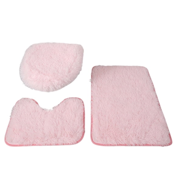 3 Piece Bathroom Rug Set, Soft Absorbent Bath Mat U Shaped Toilet Rug and Lid Cover with PVC Backing, Pink