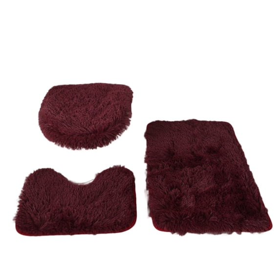 3 Piece Bathroom Rug Set, Soft Absorbent Bath Mat U Shaped Toilet Rug and Lid Cover with PVC Backing, Wine