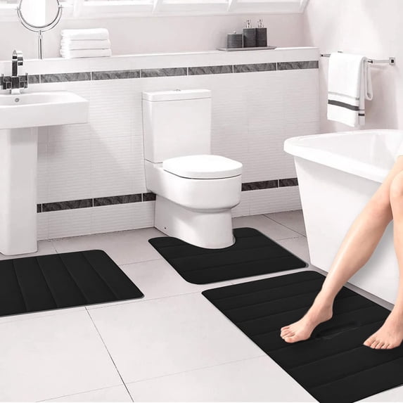 3-Piece Bathroom Rug Set, Soft Absorbent Velvet Foam Bath Mats, Non Slip Rubber Backing, Machine Washable Quick Dry Toilet & Shower Floor Mats