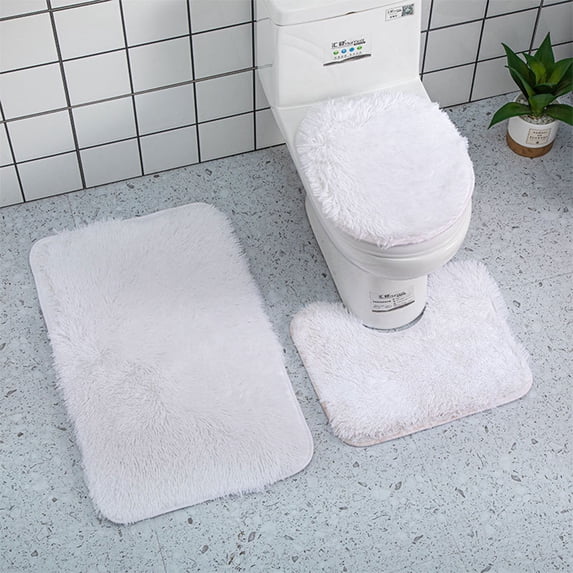3 Piece Bathroom Rug Set Solid Color Non Slip Absorbent Bath Mat Contour Rug and Toilet Lid Cover