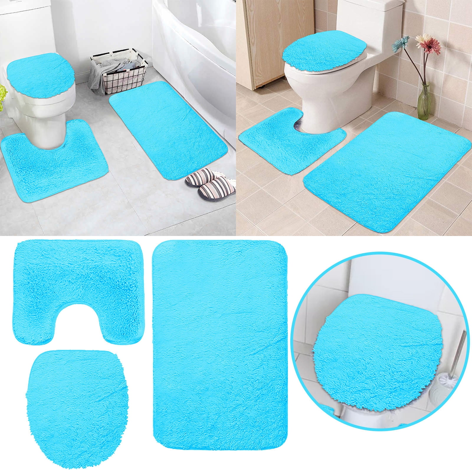 3 Piece Bathroom Rug Set Super Soft Toilet Bathroom Toilet Tub Air