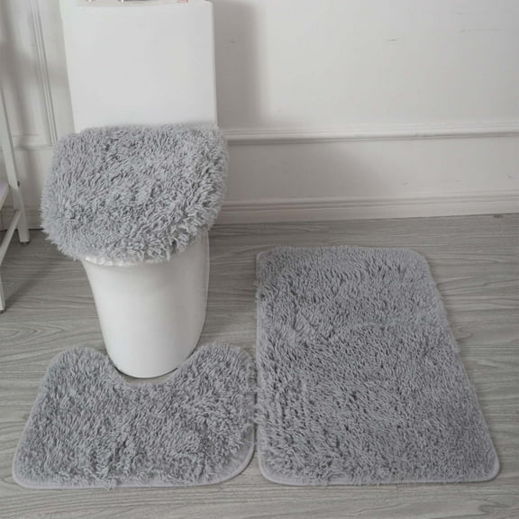 3 Piece Bathroom Rug Set Super Soft Toilet Bathroom Toilet Tub Air Floor Mat Nonslip Mat Carpet Polyurethane Elastic Fibre, Grey One Size