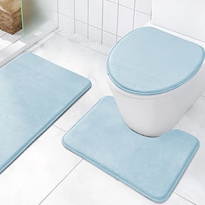 3 Piece Bathroom Rug Set with Toilet Cover, Bath Mats for Bathroom Non Slip, U-Shaped Contour Toilet Rugs, Absorbent Bath Mat Set 24x16in;20x16in;15x17in Light Blue