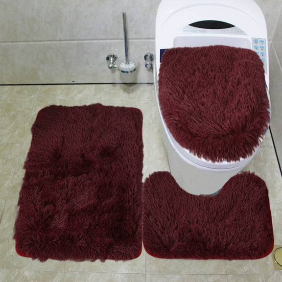 3 Piece Bathroom Rug Set With Toilet Lid Cover,Bathroom Rugs Sets 3 Piece,Ultra Soft Non Slip Bath Rug and Absorbent Chenille Bath Mat,Bathroom Rugs(Brown 3pcs/Set 20in)