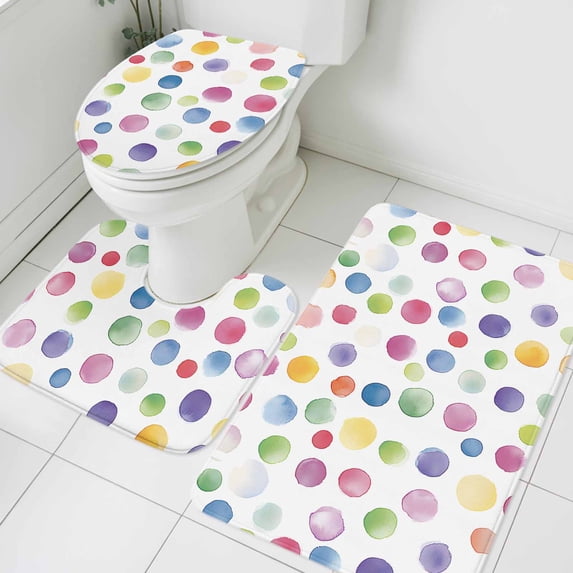 3 Piece Bathroom Rug Set, Watercolor Dots Non Slip Bath Mat with ...