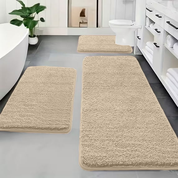 3 Piece Bathroom Rugs Bath Mat Set, Shaggy Plush Bath Mat - Non-Slip, Machine Washable Bath Rugs - Dries Quickly, Ultra Soft Bath Mats for Bathroom