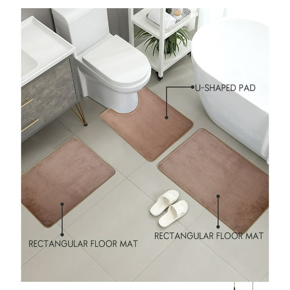 3 Piece Bathroom Rugs Bath Mat Set, Velvet Memory Foam Bath Mats for Bathroom - Non-Slip, PVC Backing Bath Rugs, Washable - Dries Quickly