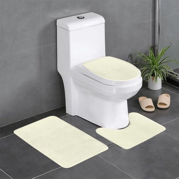 3 Piece Bathroom Rugs Set Flannel Non-Slip U-Shaped Mat For Toilet Absorbent Soft Bath Mat For Master Bath Kids Guest Suite Beige