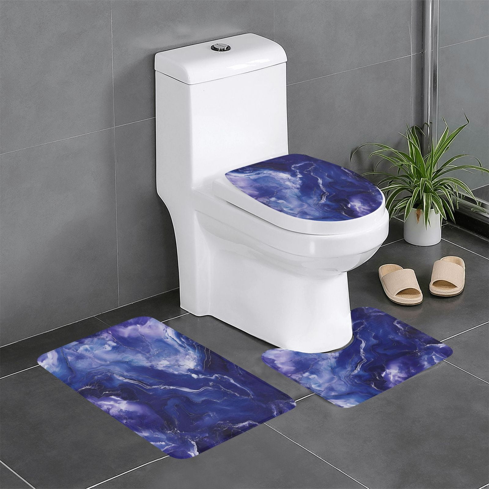 3 Piece Bathroom Rugs Set Flannel Non-Slip U-Shaped Mat For Toilet ...