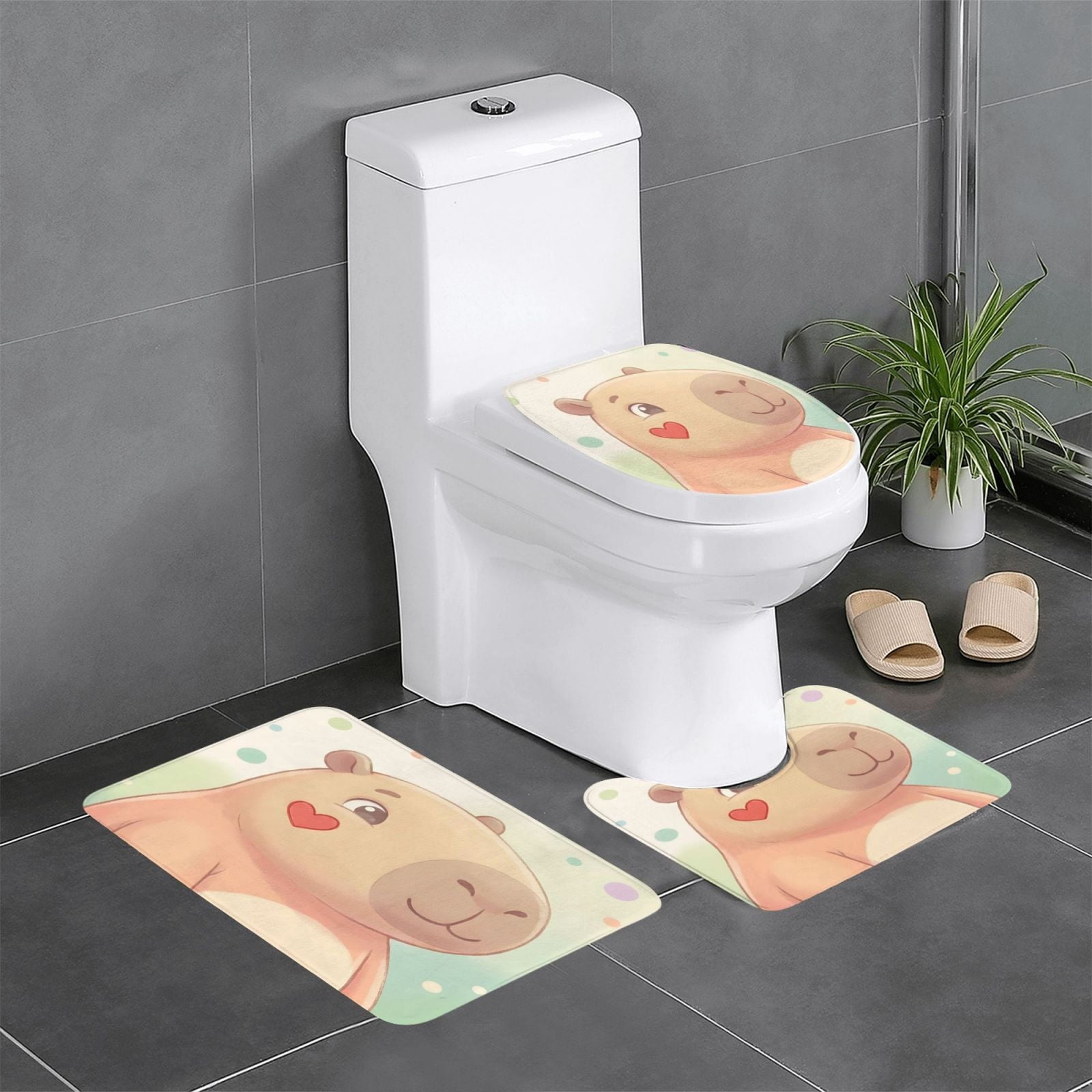 3 Piece Bathroom Rugs Set Flannel Non-Slip U-Shaped Mat For Toilet ...