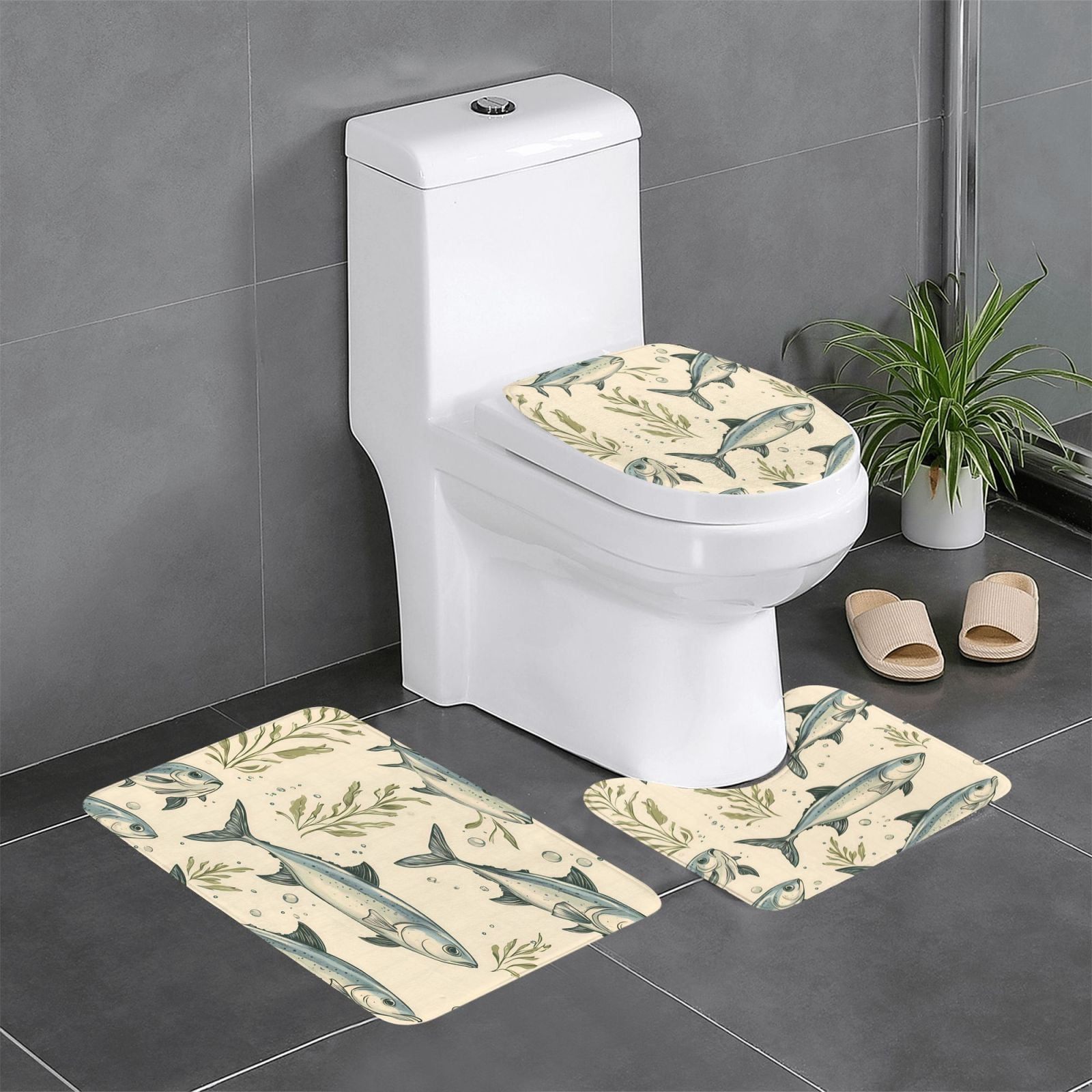 3 Piece Bathroom Rugs Set Flannel Non-Slip U-Shaped Mat For Toilet ...
