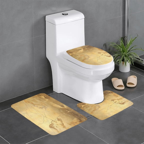 3 Piece Bathroom Rugs Set Flannel Non-Slip U-Shaped Mat For Toilet Absorbent Soft Bath Mat For Master Bath Kids Guest Suite Gold Marble_3