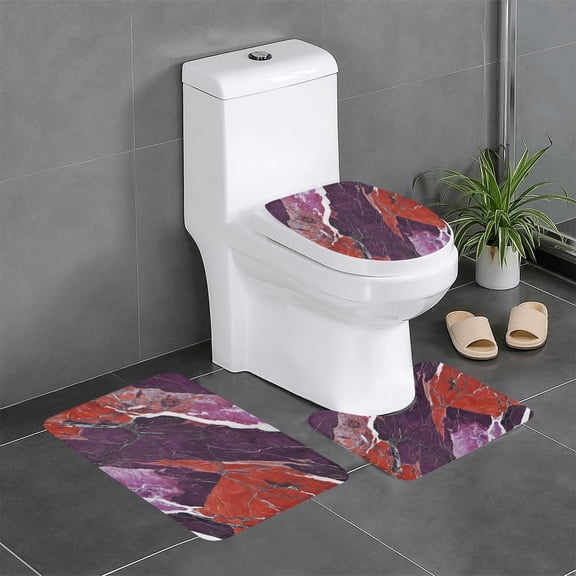 3 Piece Bathroom Rugs Set Flannel Non-Slip U-Shaped Mat For Toilet Absorbent Soft Bath Mat For Master Bath Kids Guest Suite Mediumvioletred Marble_1