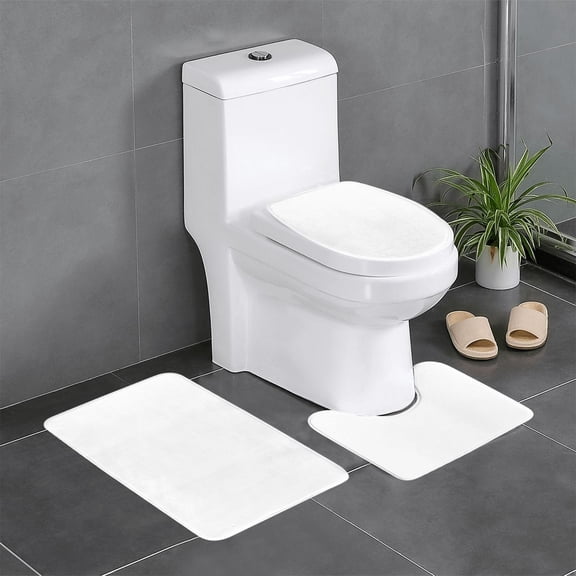 3 Piece Bathroom Rugs Set Flannel Non-Slip U-Shaped Mat For Toilet Absorbent Soft Bath Mat For Master Bath Kids Guest Suite White