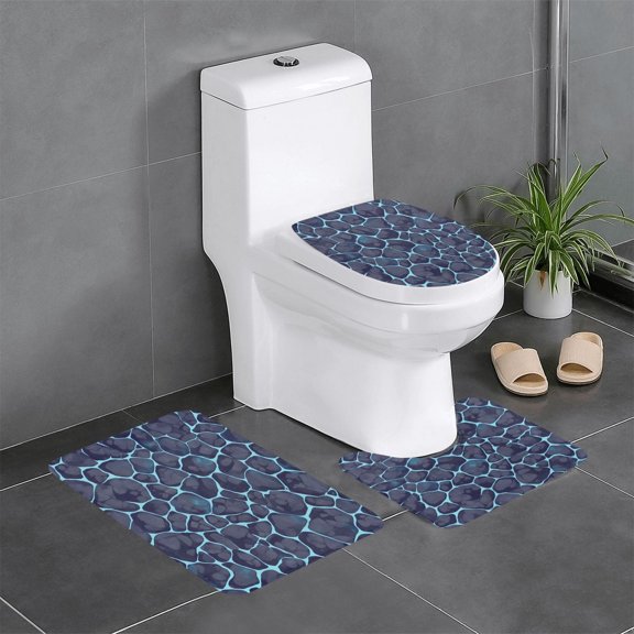 3 Piece Bathroom Rugs Set Flannel Non-Slip U-Shaped Mat For Toilet Absorbent Soft Bath Mat For Master Bath Guest Suite Animal Skin Print Style Darkturquoise_3
