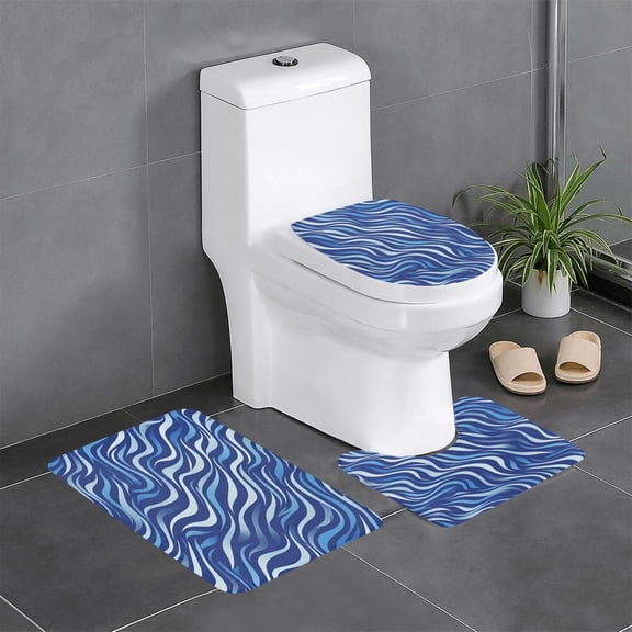 3 Piece Bathroom Rugs Set Flannel Non-Slip U-Shaped Mat For Toilet Absorbent Soft Bath Mat For Master Bath Guest Suite Zebra Print Style Lightblue_3