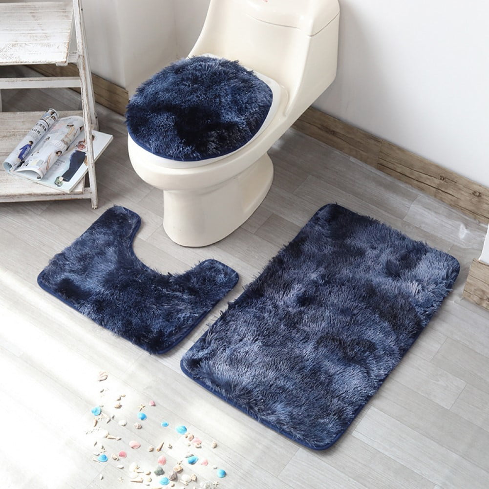 3-Piece Bathroom Rugs Set Mat Contour with Toilet Lid Cover Solid ...