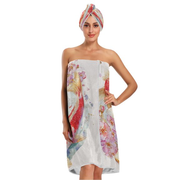 3-Piece Bathroom Towel Set with Bath Towel, Quick-Dry Hair Cap and Hair Turban for Bath Yoga Beach Beautiful Golden Carpa Gray-white Cat