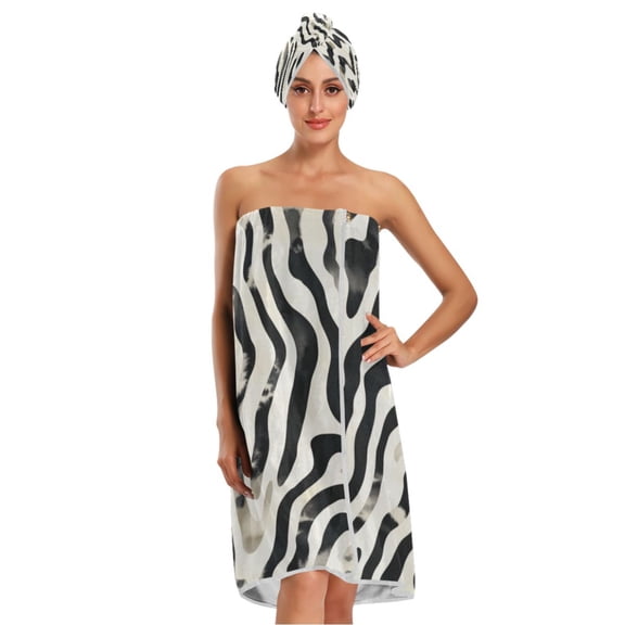 3-Piece Bathroom Towel Set with Bath Towel, Quick-Dry Hair Cap and Hair Turban for Bath Yoga Beach Black and White Shapes Pattern