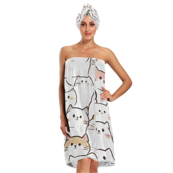 3-Piece Bathroom Towel Set with Bath Towel, Quick-Dry Hair Cap and Hair Turban for Bath Yoga Beach Caetoon Cats